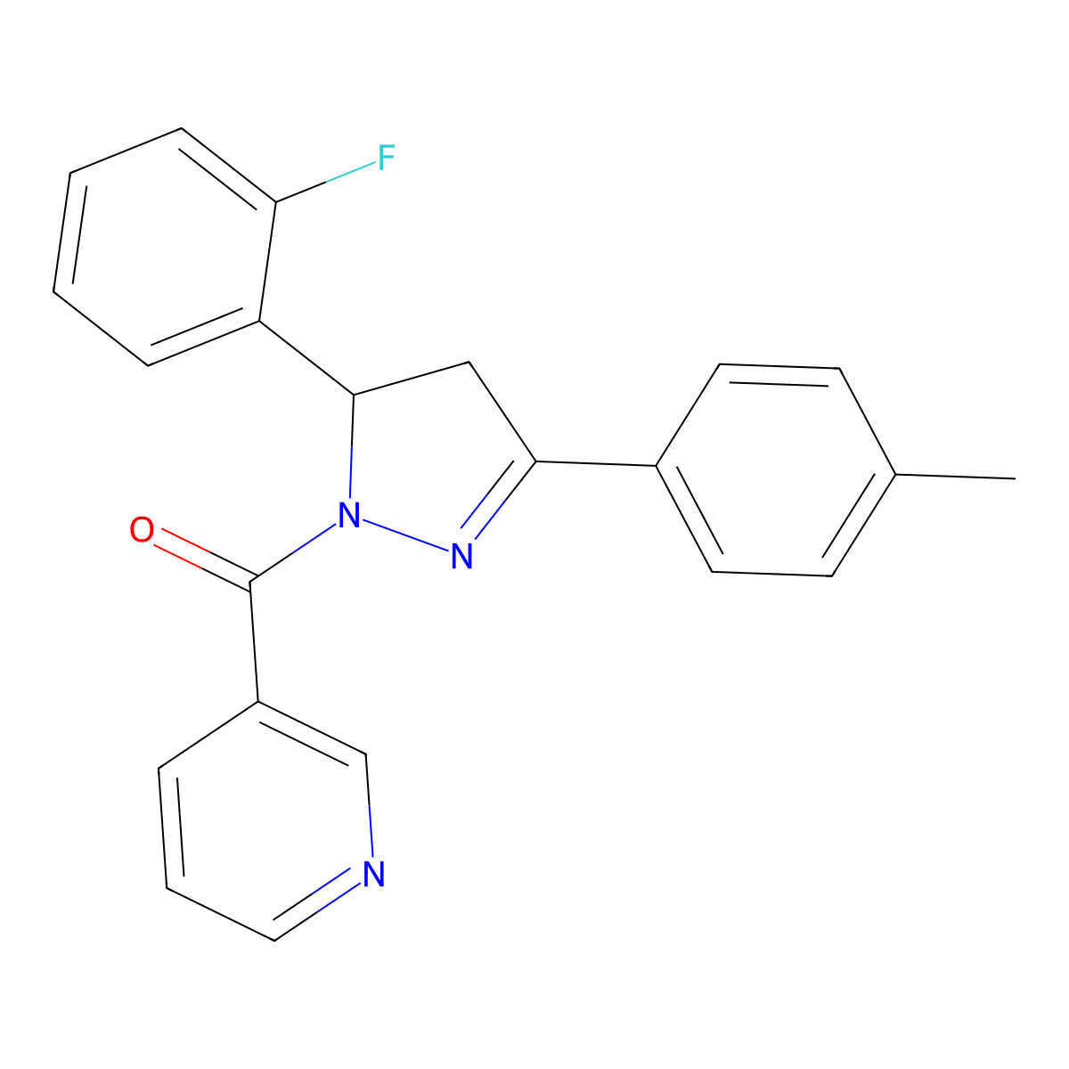 [3-(2-Fluorophenyl)-5-(4-methylphenyl)-3,4-dihydropyrazol-2-yl]-pyridin-3-ylmethanone molecular structure, CAS 402951-35-3