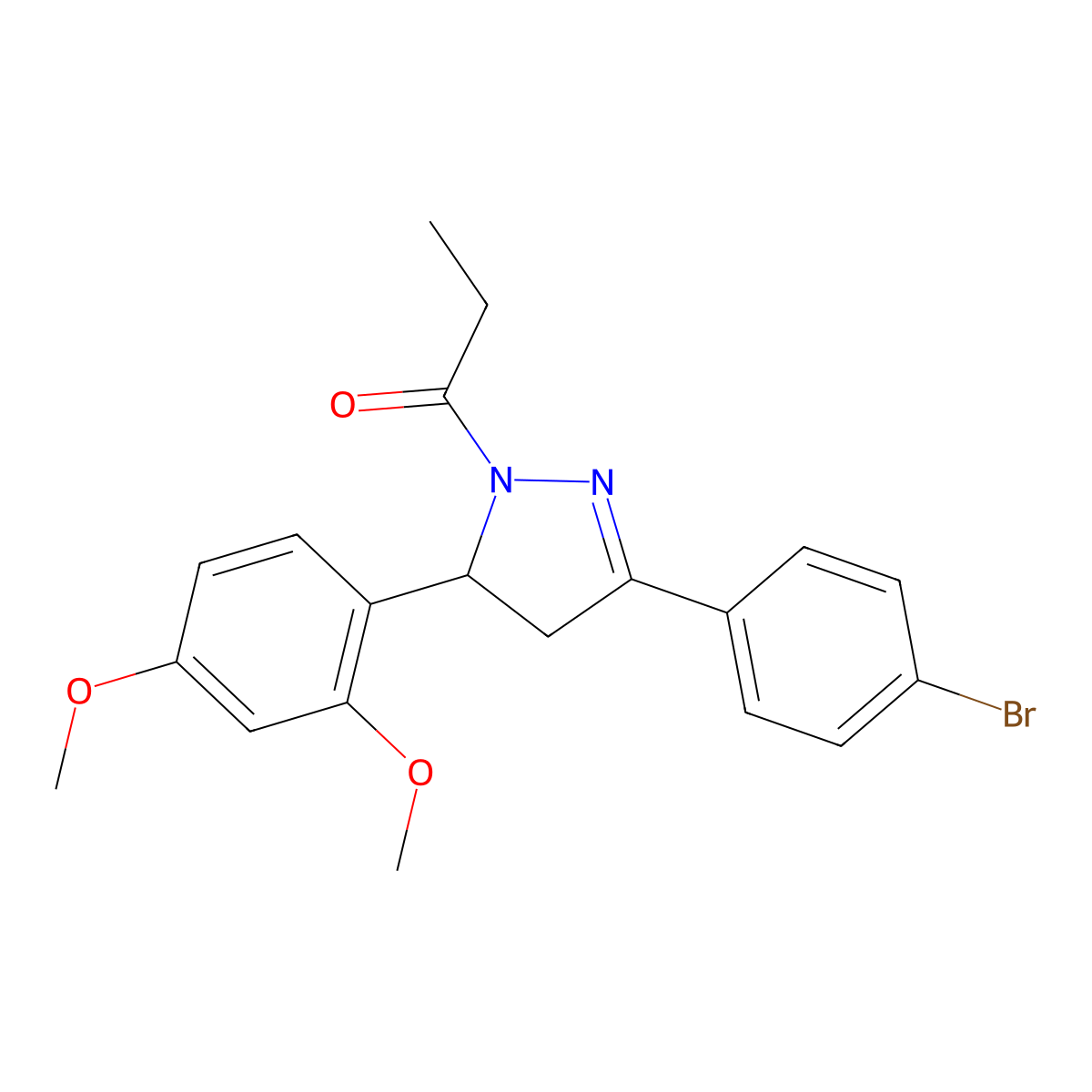 1-(3-(4-bromophenyl)-5-(2,4-dimethoxyphenyl)-4,5-dihydro-1H-pyrazol-1-yl)propan-1-one molecular structure, CAS 402951-43-3