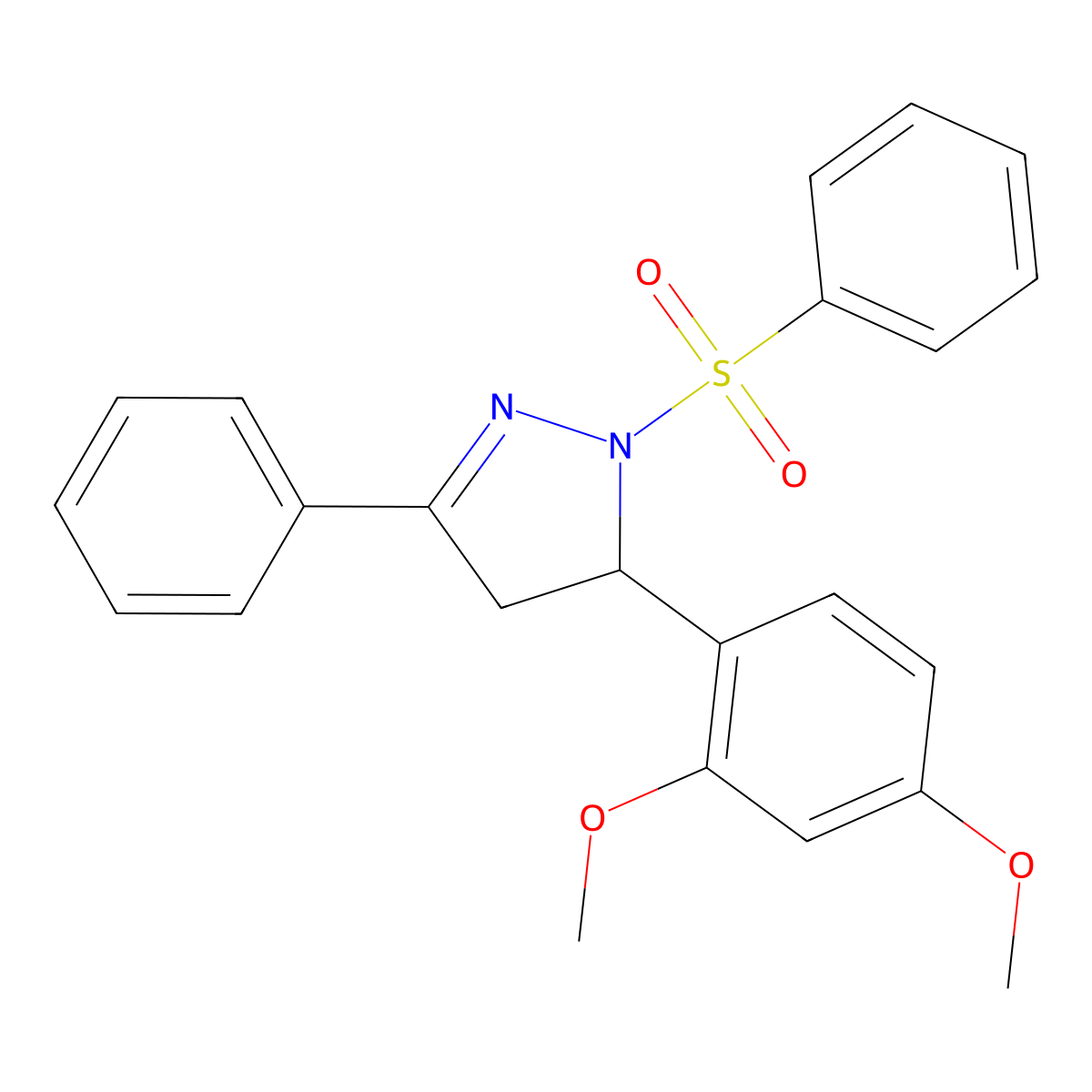 5-(2,4-dimethoxyphenyl)-3-phenyl-1-(phenylsulfonyl)-4,5-dihydro-1H-pyrazole molecular structure, CAS 402951-54-6