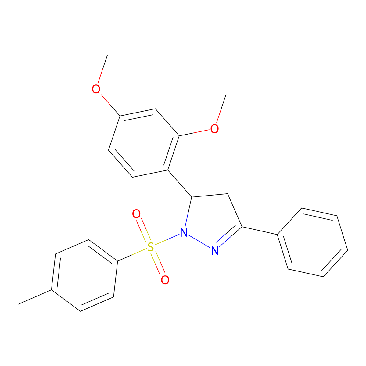 5-(2,4-dimethoxyphenyl)-3-phenyl-1-tosyl-4,5-dihydro-1H-pyrazole molecular structure, CAS 402951-60-4