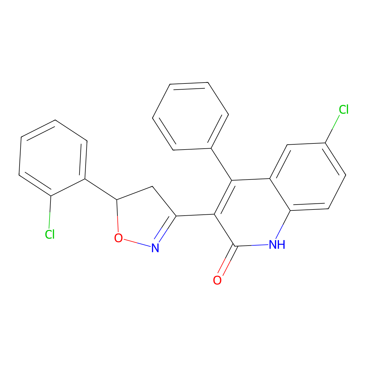6-chloro-3-(5-(2-chlorophenyl)-4,5-dihydroisoxazol-3-yl)-4-phenylquinolin-2(1H)-one molecular structure, CAS 402951-63-7