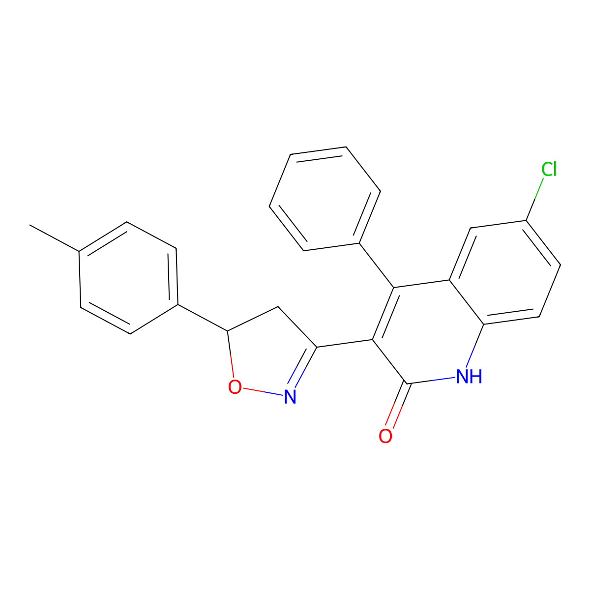 6-chloro-4-phenyl-3-(5-(p-tolyl)-4,5-dihydroisoxazol-3-yl)quinolin-2(1H)-one molecular structure, CAS 402951-66-0