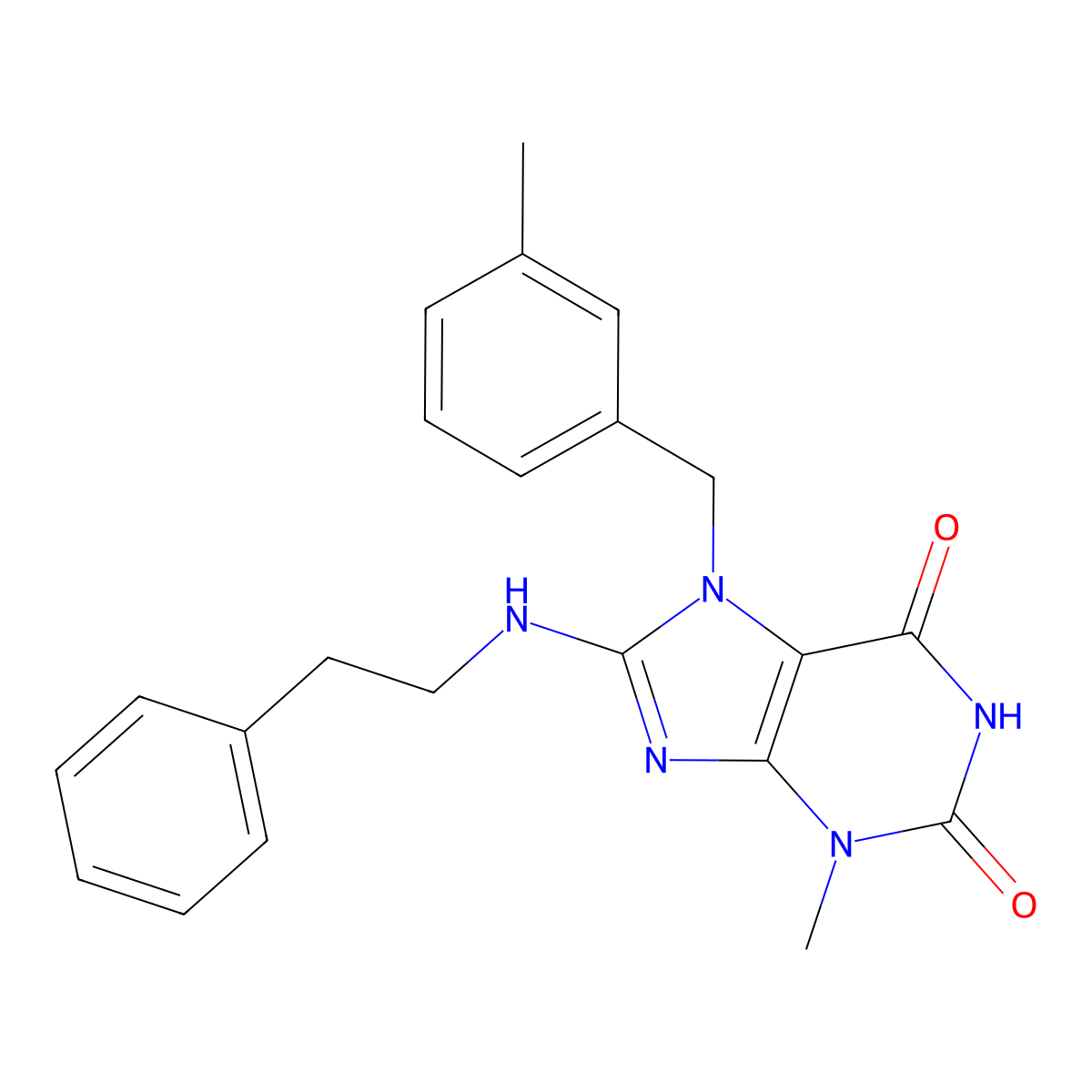 3-methyl-7-[(3-methylphenyl)methyl]-8-[(2-phenylethyl)amino]-2,3,6,7-tetrahydro-1H-purine-2,6-dione molecular structure, CAS 402951-91-1