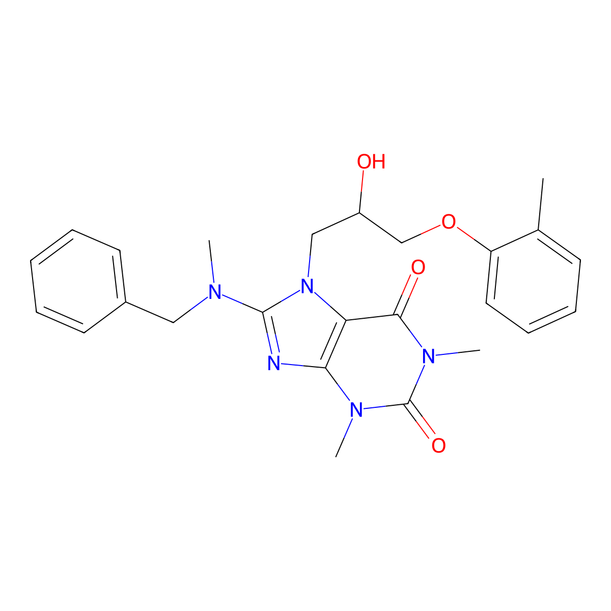 8-(benzyl(methyl)amino)-7-(2-hydroxy-3-(o-tolyloxy)propyl)-1,3-dimethyl-1H-purine-2,6(3H,7H)-dione molecular structure, CAS 402952-05-0