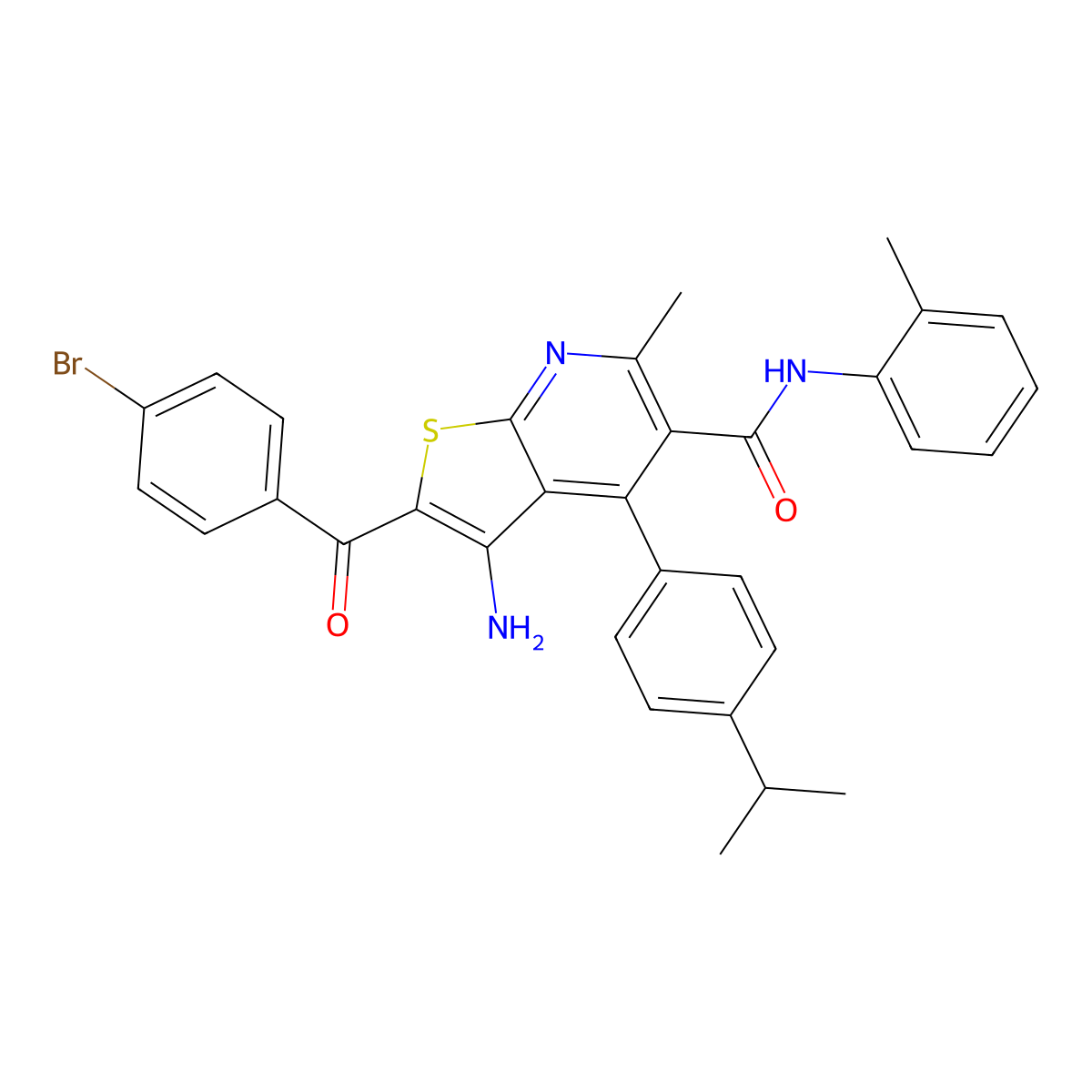 3-amino-2-(4-bromobenzoyl)-4-(4-isopropylphenyl)-6-methyl-N-(2-methylphenyl)thieno[2,3-b]pyridine-5-carboxamide molecular structure, CAS 402953-44-0
