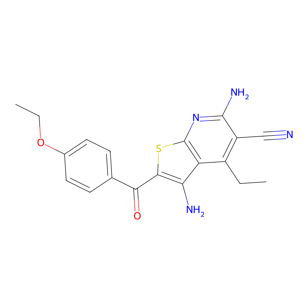 3,6-Diamino-2-(4-ethoxybenzoyl)-4-ethylthieno[2,3-b]pyridine-5-carbonitrile molecular structure, CAS 402953-47-3
