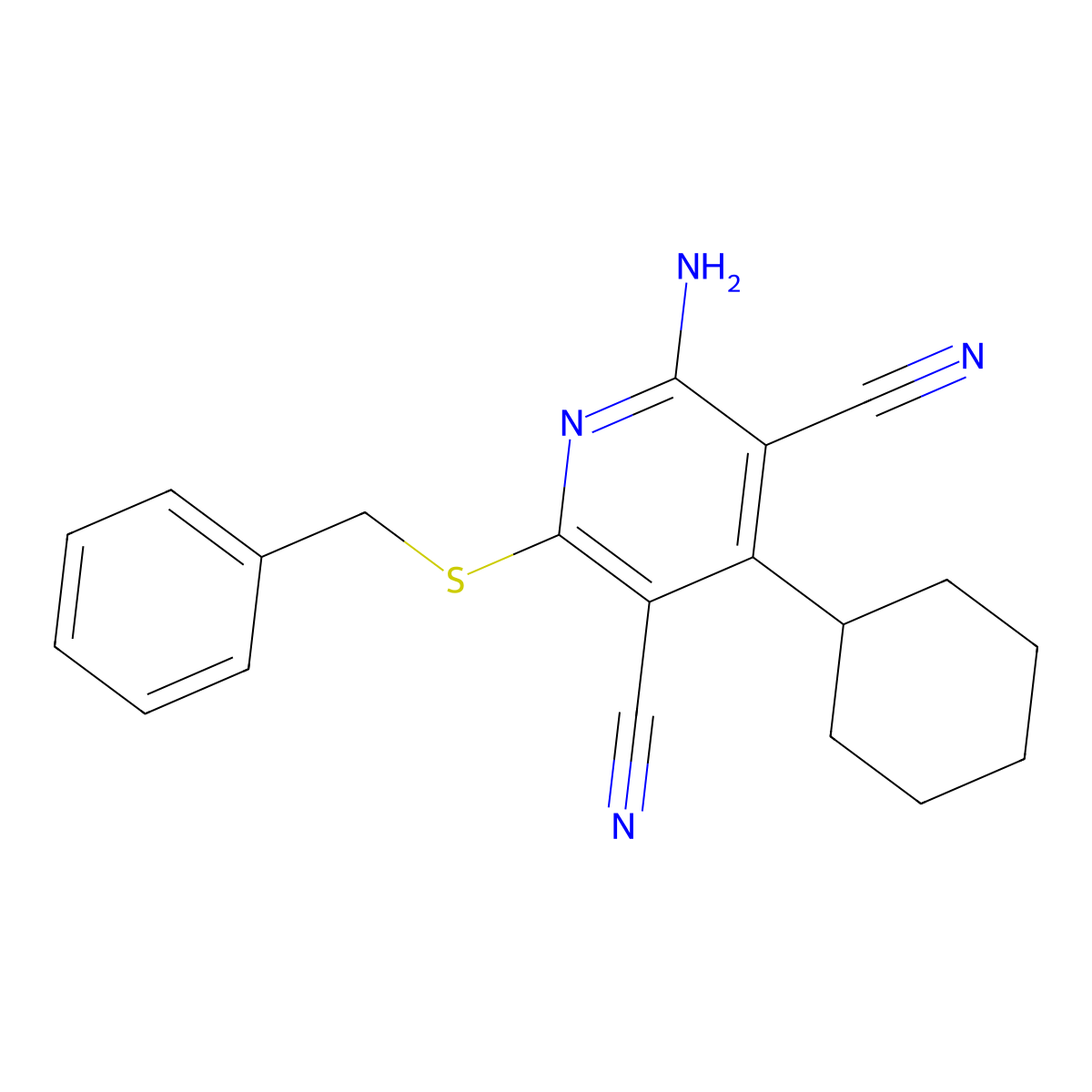 2-Amino-6-(benzylthio)-4-cyclohexylpyridine-3,5-dicarbonitrile molecular structure, CAS 402953-67-7