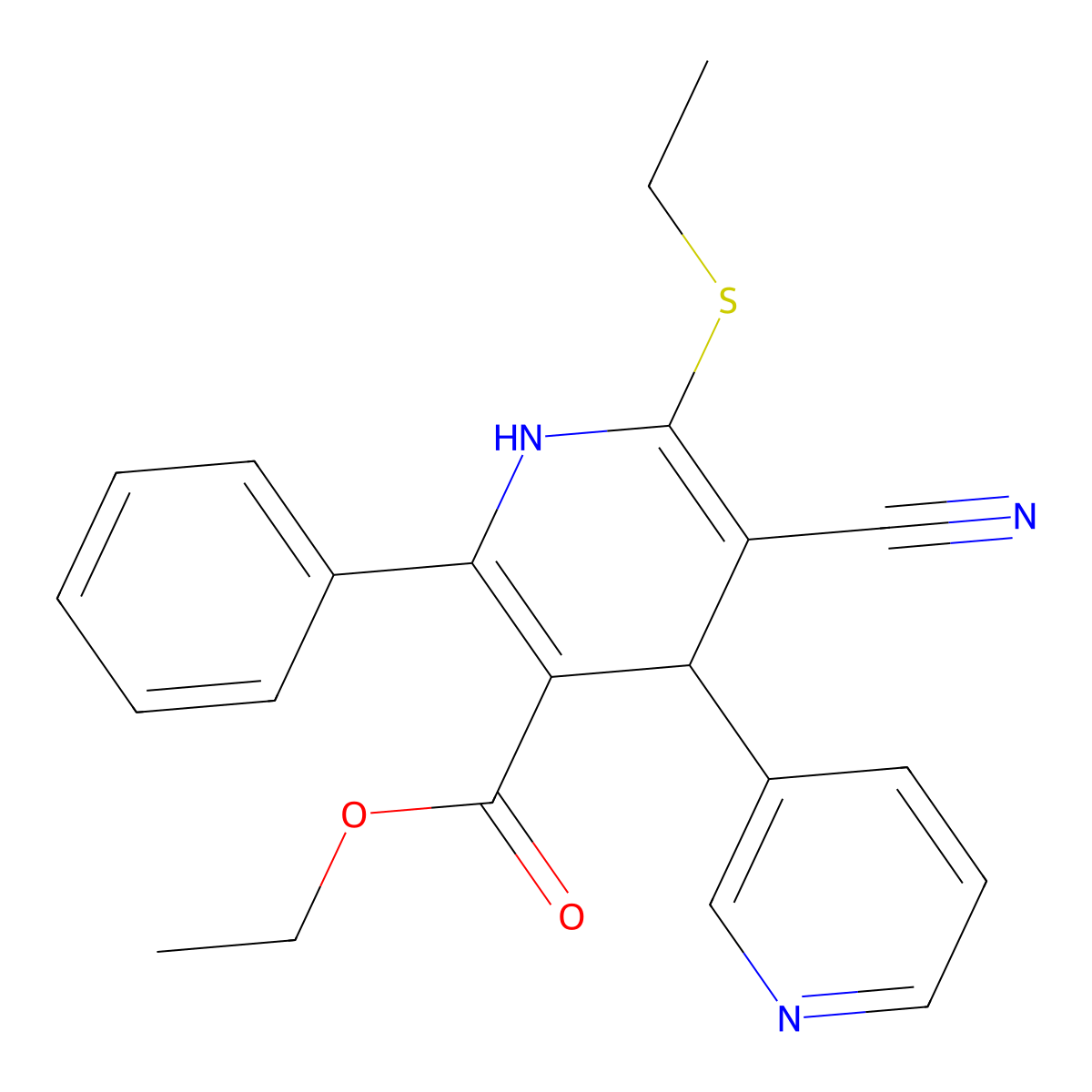 Ethyl 5-cyano-6-ethylsulfanyl-2-phenyl-4-pyridin-3-yl-1,4-dihydropyridine-3-carboxylate molecular structure, CAS 402953-72-4