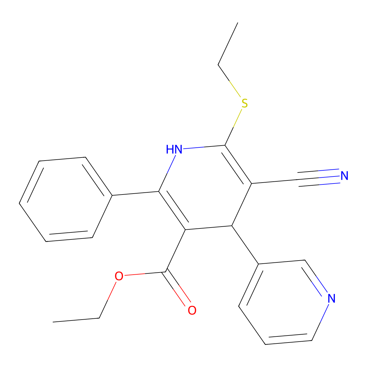 Ethyl 5-cyano-6-ethylsulfanyl-2-phenyl-4-pyridin-3-yl-1,4-dihydropyridine-3-carboxylate molecular structure, CAS 402953-72-4