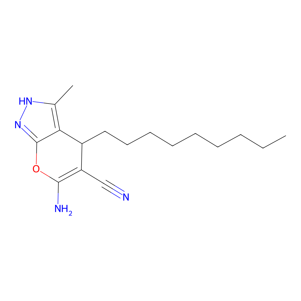 6-Amino-3-methyl-4-nonyl-1,4-dihydropyrano[2,3-c]pyrazole-5-carbonitrile molecular structure, CAS 402953-87-1