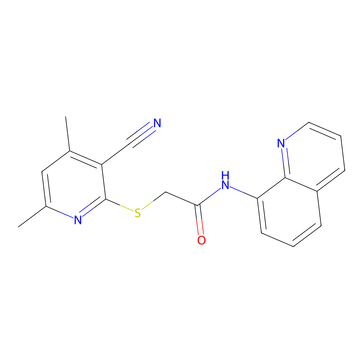 2-(3-cyano-4,6-dimethylpyridin-2-yl)sulfanyl-N-quinolin-8-ylacetamide molecular structure, CAS 402954-16-9