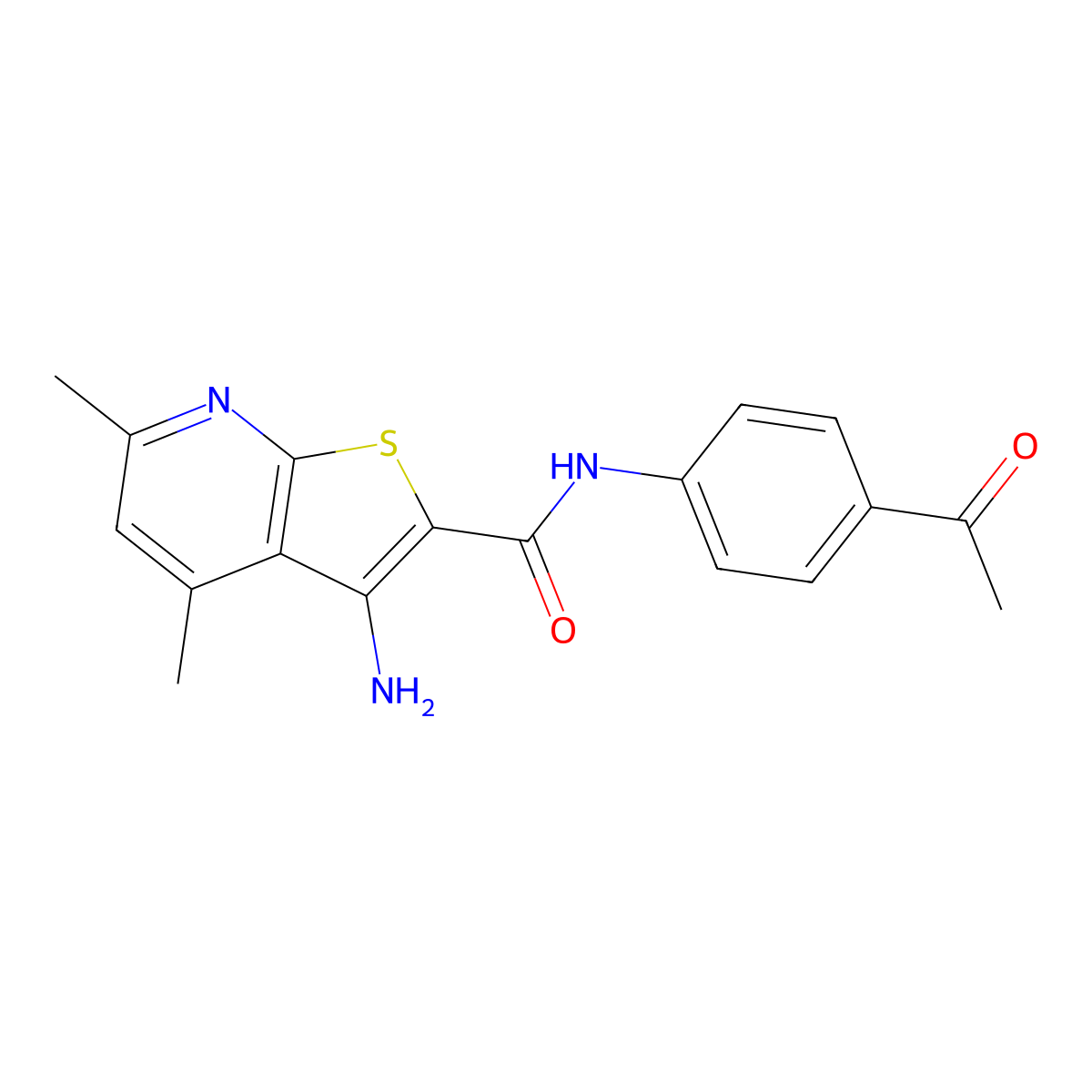 N-(4-Acetylphenyl)-3-amino-4,6-dimethylthieno[2,3-b]pyridine-2-carboxamide molecular structure, CAS 402954-19-2
