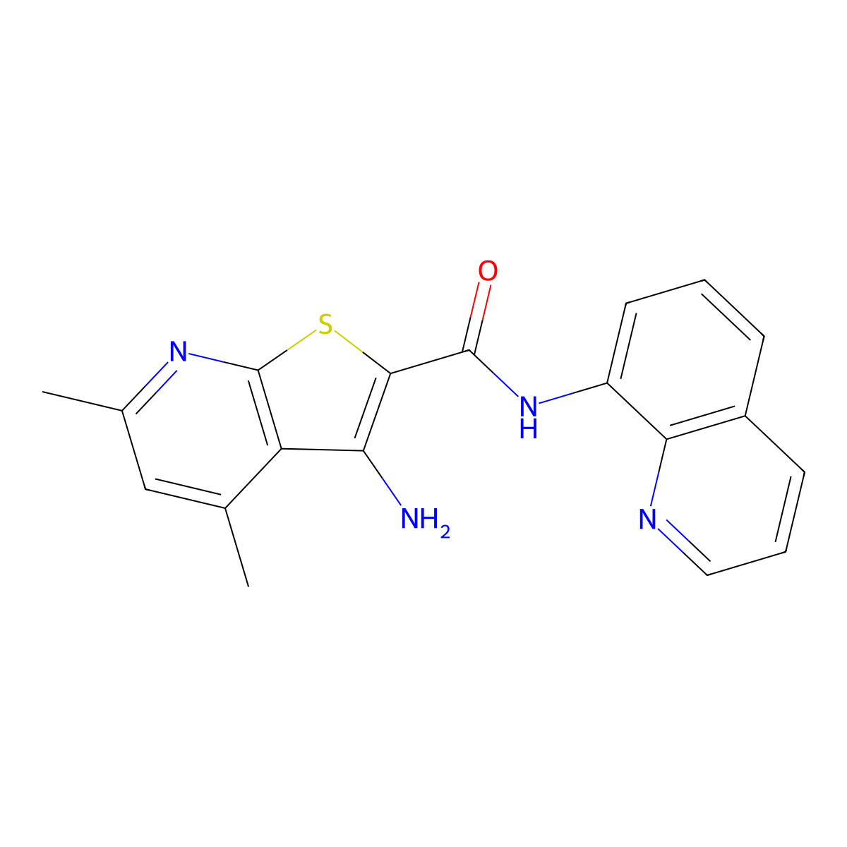 3-amino-4,6-dimethyl-N-(quinolin-8-yl)thieno[2,3-b]pyridine-2-carboxamide molecular structure, CAS 402954-20-5
