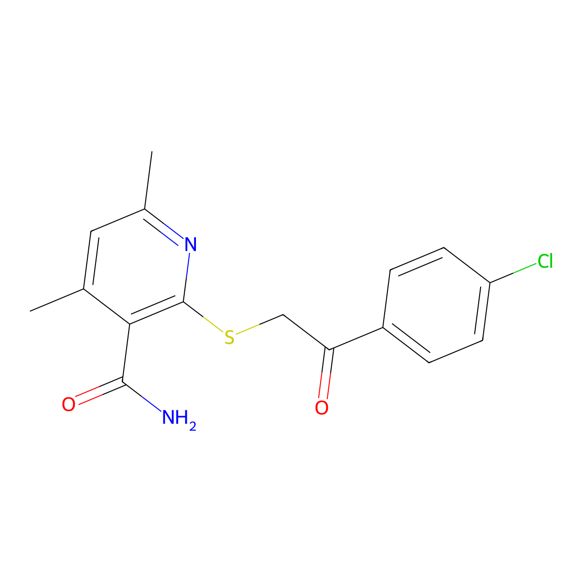 2-[2-(4-Chloro-phenyl)-2-oxo-ethylsulfanyl]-4,6-dimethyl-nicotinamide molecular structure, CAS 402954-31-8