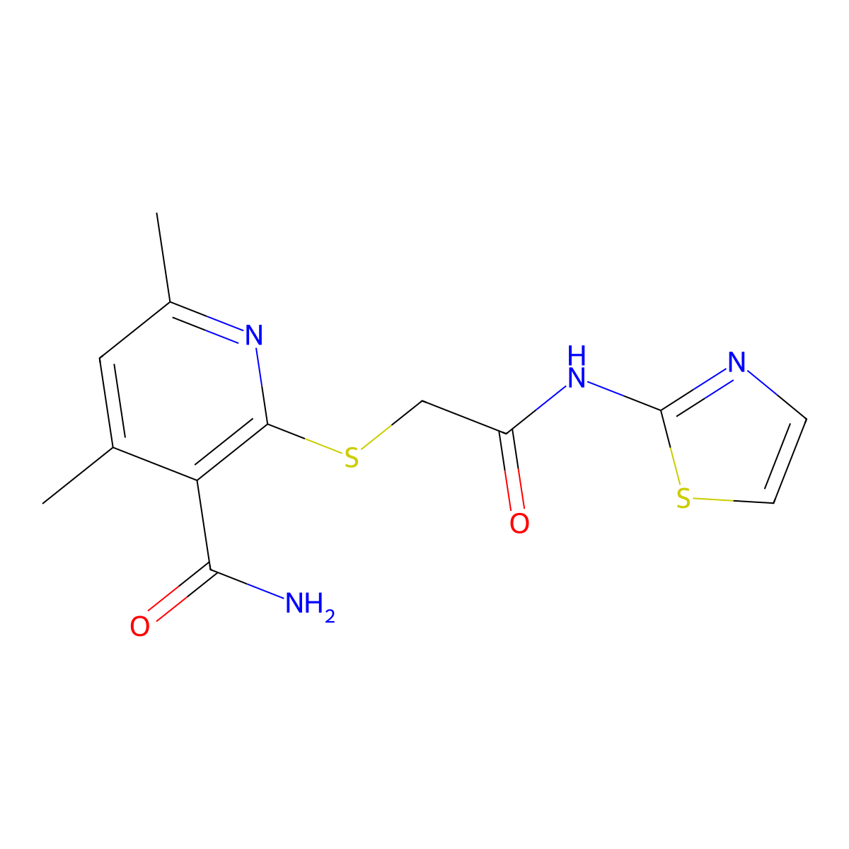 4,6-Dimethyl-2-(thiazol-2-ylcarbamoylmethylsulfanyl)-nicotinamide molecular structure, CAS 402954-39-6