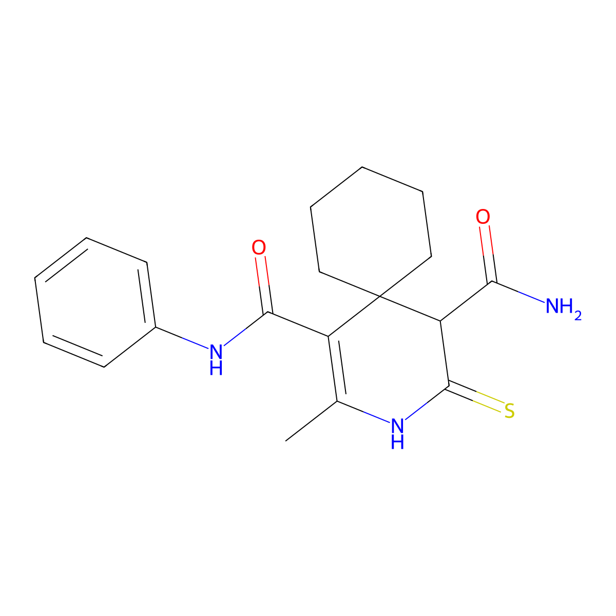 2-methyl-N~1~-phenyl-4-thioxo-3-azaspiro[5.5]undec-1-ene-1,5-dicarboxamide molecular structure, CAS 402954-47-6