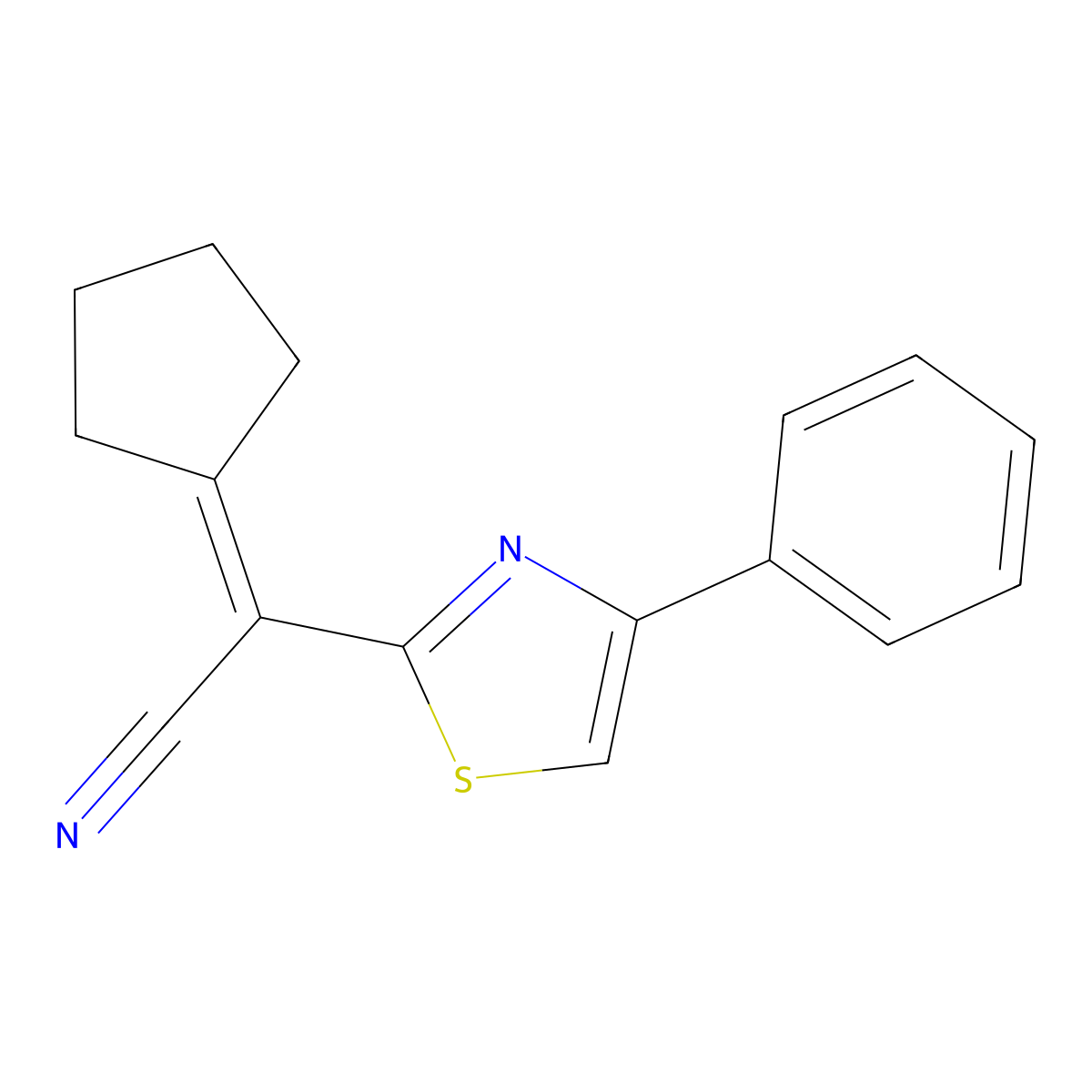 2-Cyclopentylidene-2-(4-phenyl-1,3-thiazol-2-yl)acetonitrile molecular structure, CAS 402954-59-0