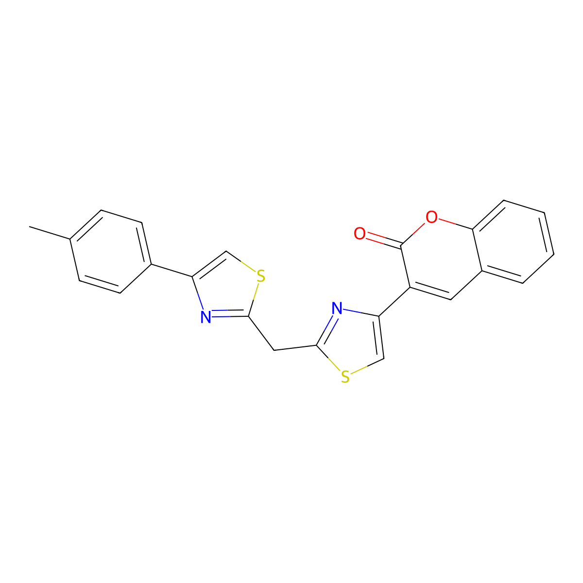 3-[2-(4-p-Tolyl-thiazol-2-ylmethyl)-thiazol-4-yl]-chromen-2-one molecular structure, CAS 402954-69-2