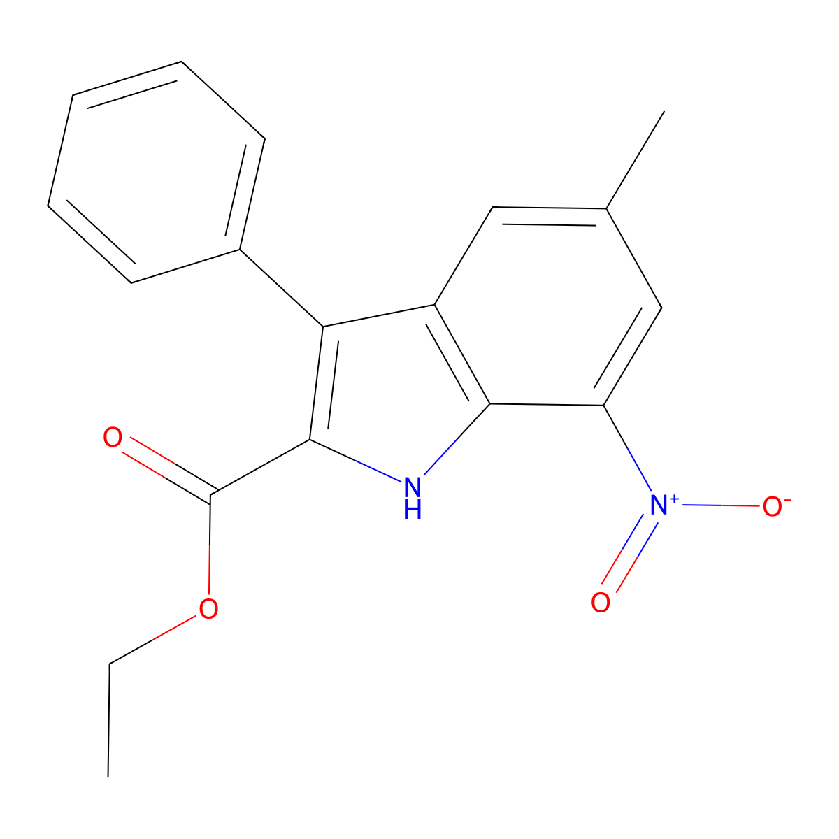 ethyl 5-methyl-7-nitro-3-phenyl-1H-indole-2-carboxylate molecular structure, CAS 402961-11-9