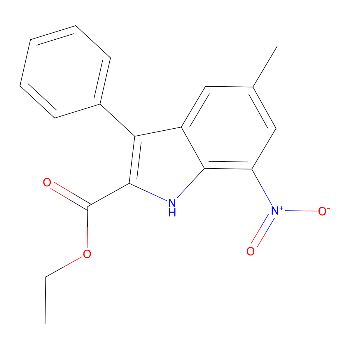 ethyl 5-methyl-7-nitro-3-phenyl-1H-indole-2-carboxylate molecular structure, CAS 402961-11-9