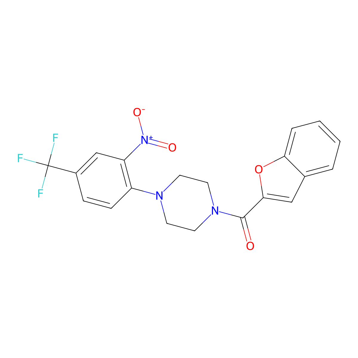 1-Benzofuran-2-yl-[4-[2-nitro-4-(trifluoromethyl)phenyl]piperazin-1-yl]methanone molecular structure, CAS 402961-57-3