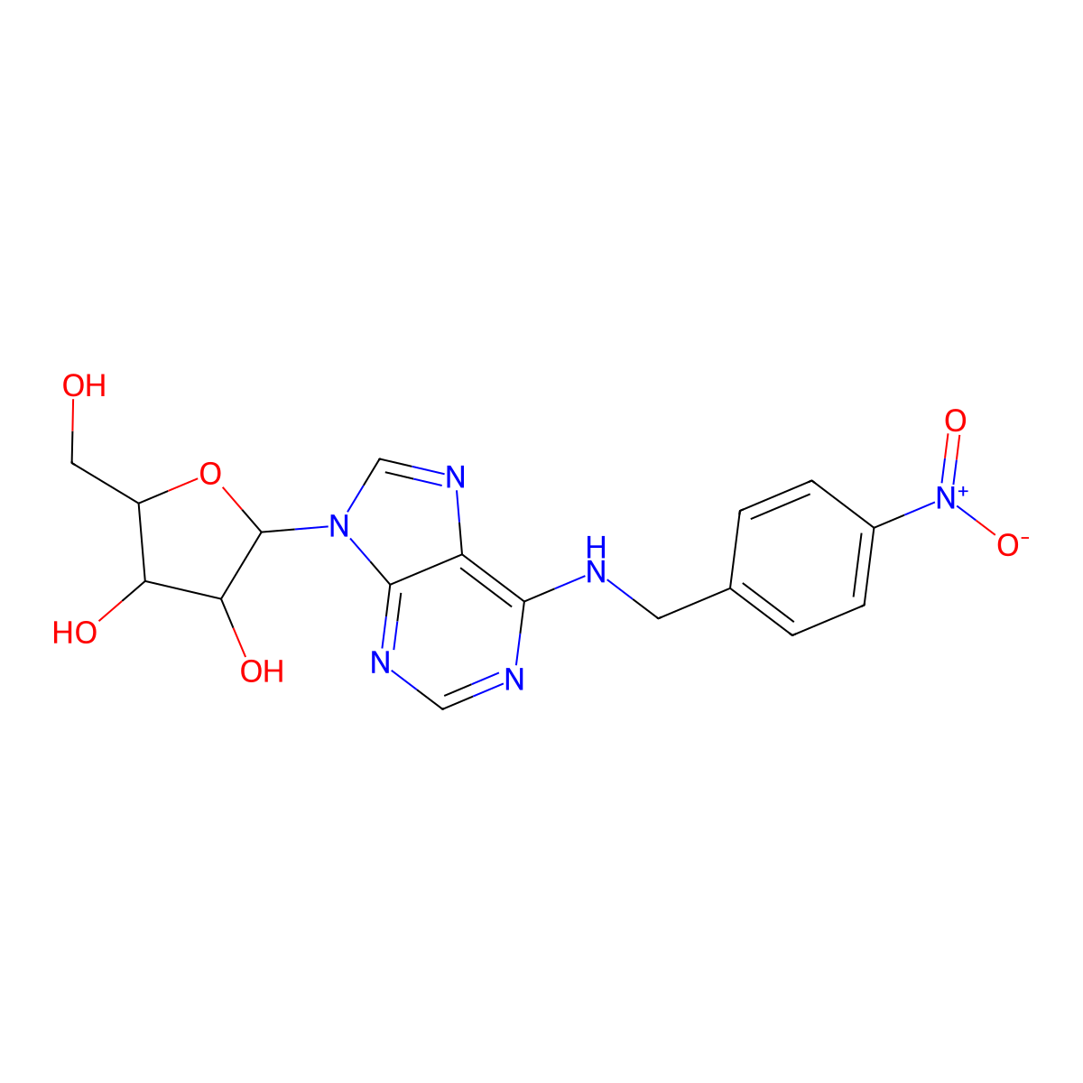 Adenosine, N-((4-nitrophenyl)methyl)- molecular structure, CAS 40297-54-9