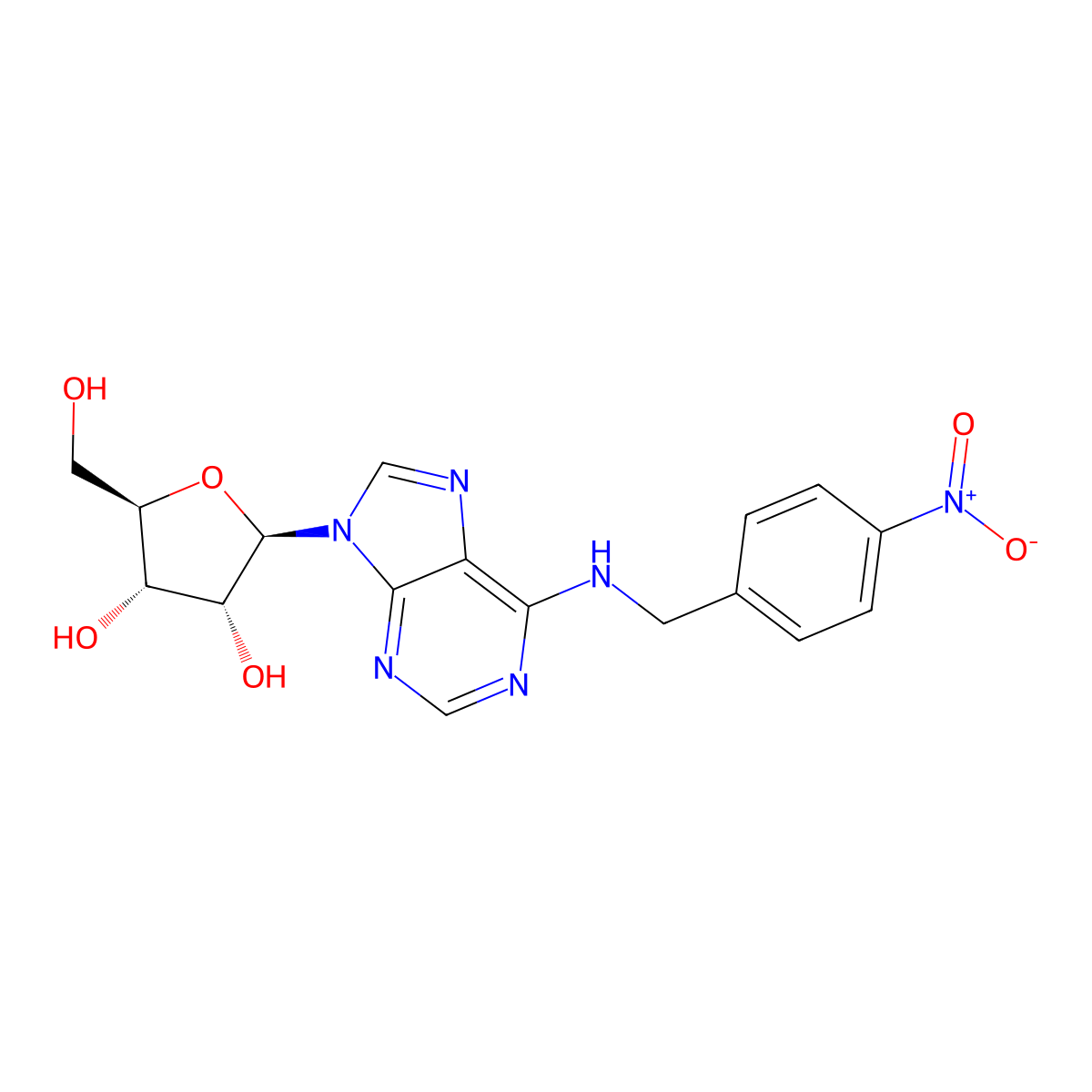 Adenosine, N-((4-nitrophenyl)methyl)- molecular structure, CAS 40297-54-9