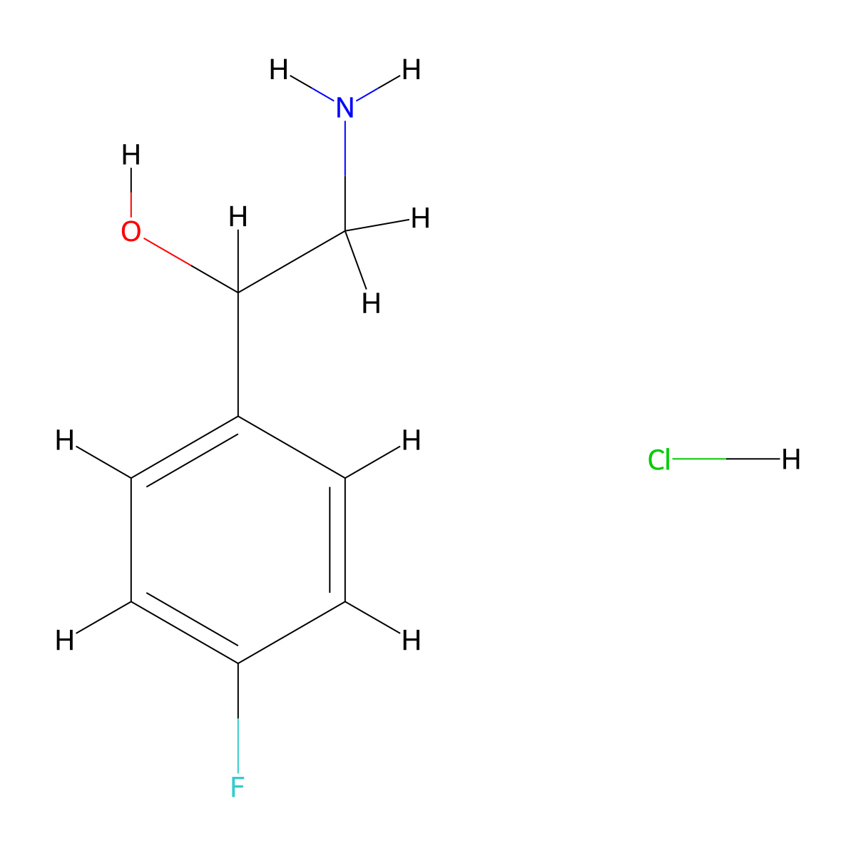 2-Amino-1-(4-fluorophenyl)ethan-1-ol--hydrogen chloride (1/1) molecular structure, CAS 403-28-1