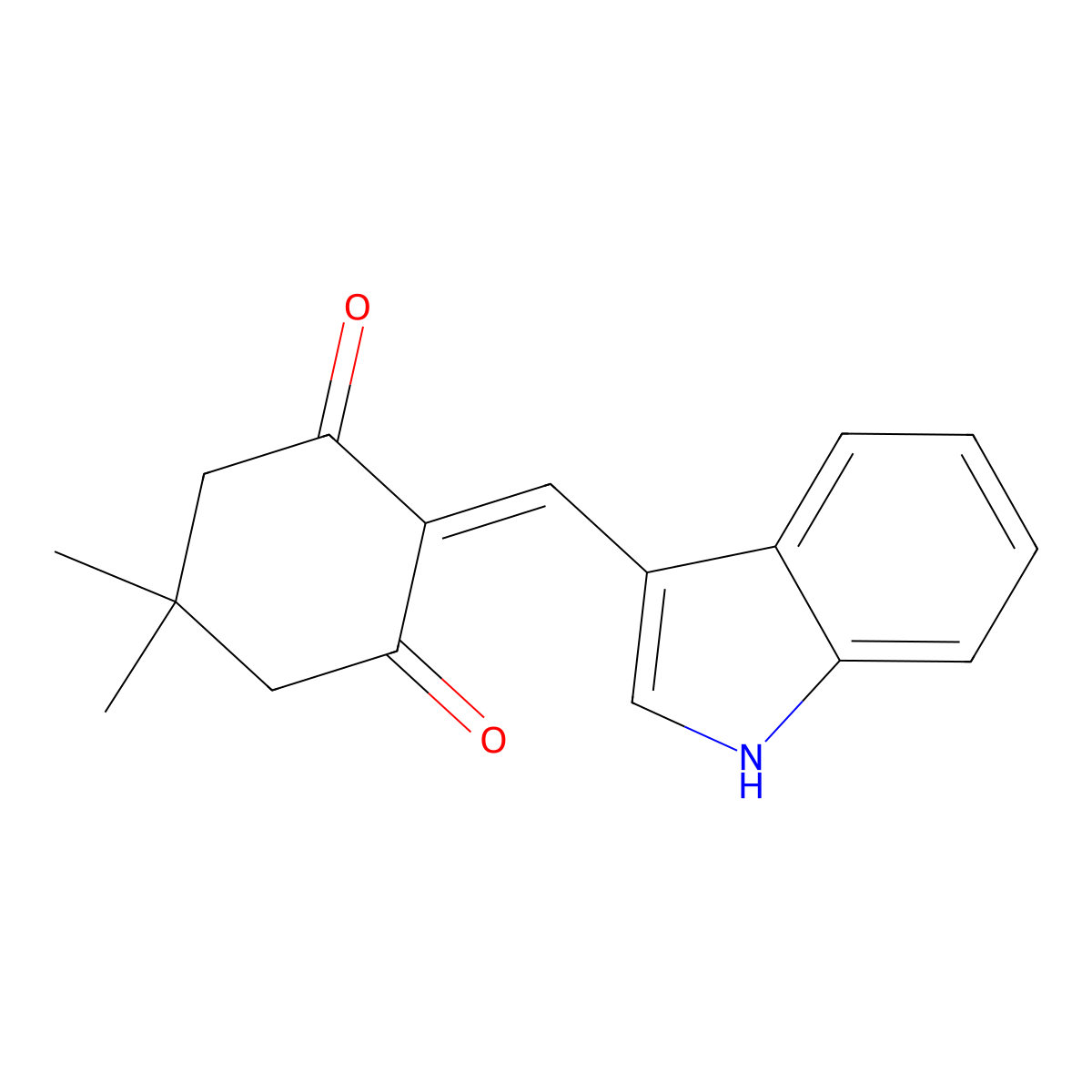 2-(1H-indol-3-ylmethylidene)-5,5-dimethylcyclohexane-1,3-dione molecular structure, CAS 40302-35-0