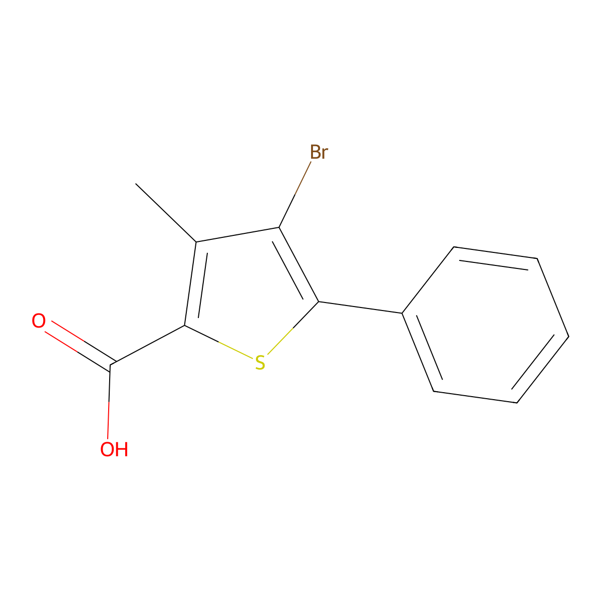 4-Bromo-3-methyl-5-phenylthiophene-2-carboxylic acid molecular structure, CAS 40331-48-4