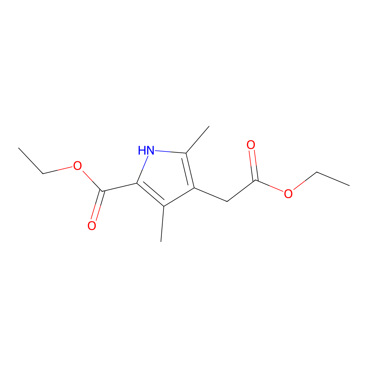 Ethyl 4-(2-ethoxy-2-oxoethyl)-3,5-dimethyl-1H-pyrrole-2-carboxylate molecular structure, CAS 40345-42-4