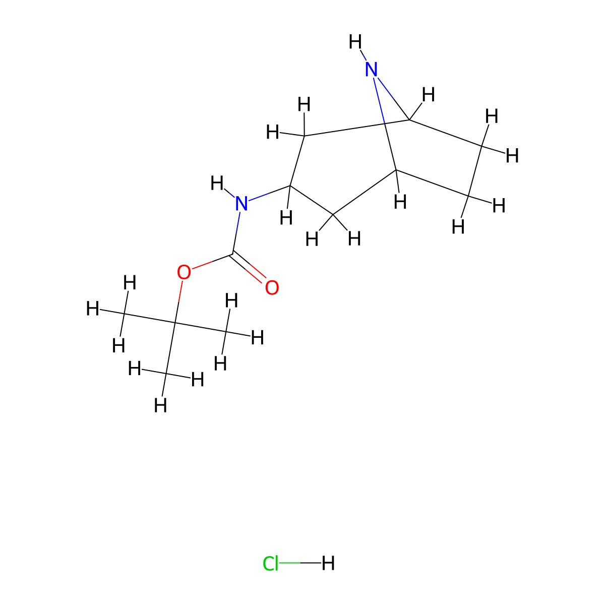 tert-Butyl 8-azabicyclo(3.2.1)octan-3-ylcarbamate--hydrogen chloride (1/1) molecular structure, CAS 403479-18-5