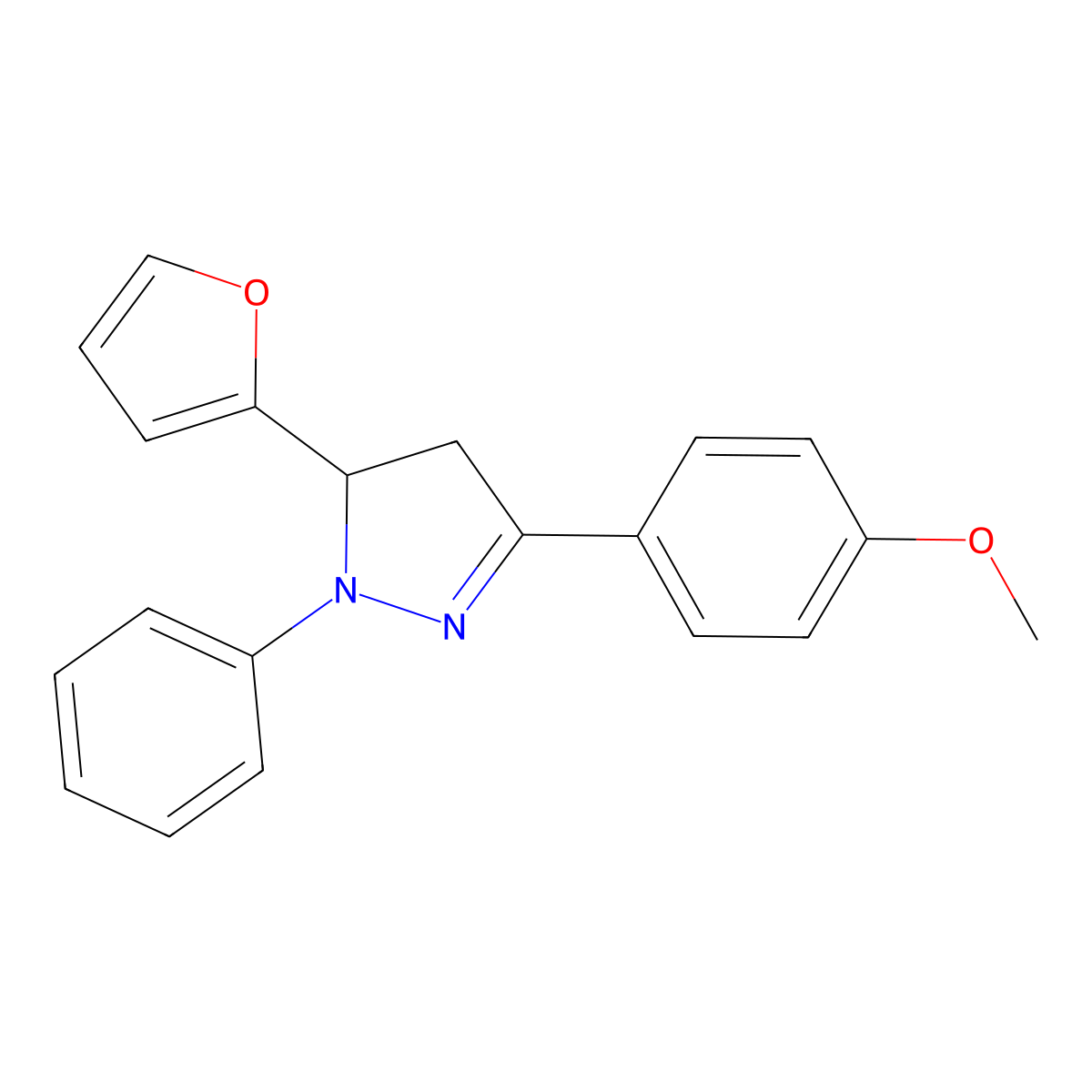 3-(Furan-2-yl)-5-(4-methoxyphenyl)-2-phenyl-3,4-dihydropyrazole molecular structure, CAS 4035-37-4