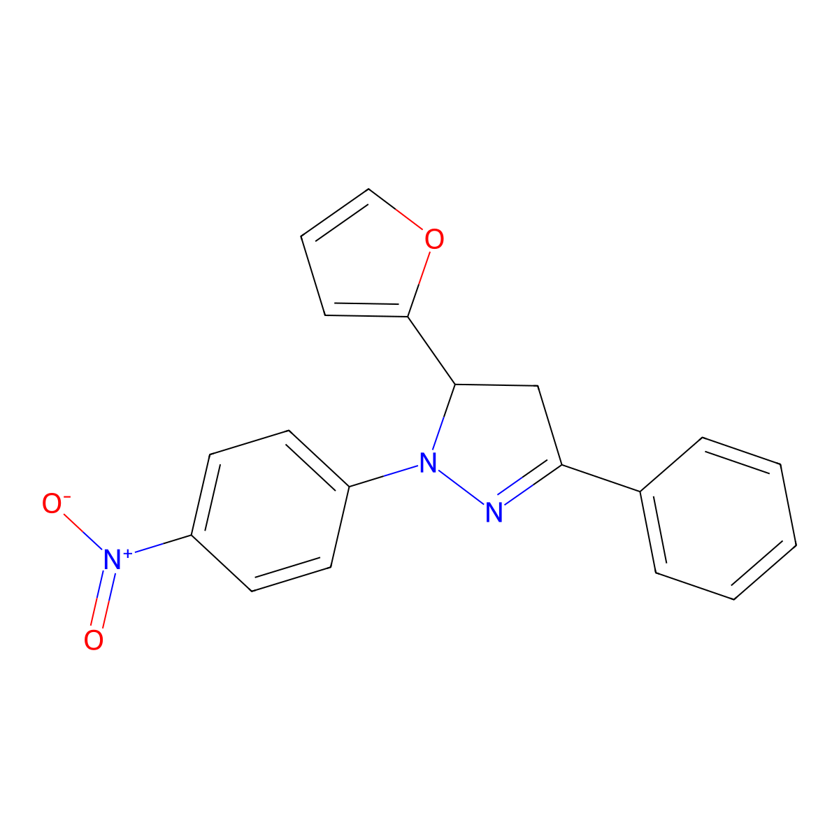 5-(2-Furanyl)-4,5-dihydro-1-(4-nitrophenyl)-3-phenyl-1H-pyrazole molecular structure, CAS 4035-39-6