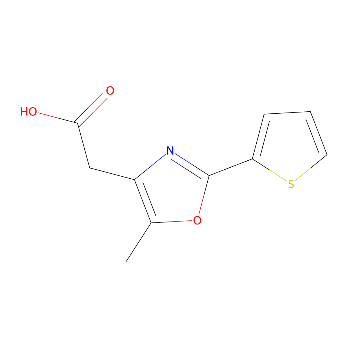 2-(5-Methyl-2-(thiophen-2-yl)-1,3-oxazol-4-yl)acetic acid molecular structure, CAS 403611-88-1