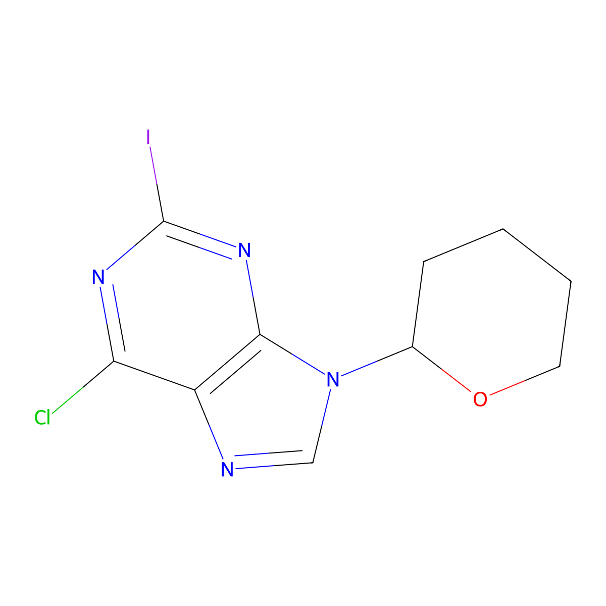 6-Chloro-2-iodo-9-(tetrahydro-2H-pyran-2-yl)-9H-purine molecular structure, CAS 403620-89-3