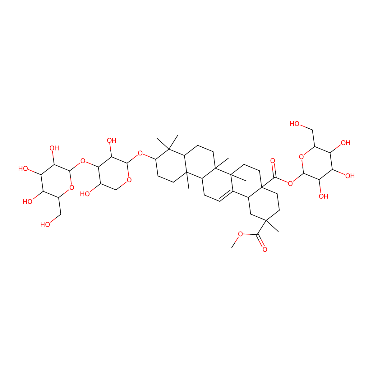 2-O-methyl 4a-O-[(2S,3R,4S,5S,6R)-3,4,5-trihydroxy-6-(hydroxymethyl)oxan-2-yl] (2S,4aR,6aR,6aS,6bR,8aR,10S,12aR,14bS)-10-[(2S,3R,4S,5S)-3,5-dihydroxy-4-[(2S,3R,4S,5S,6R)-3,4,5-trihydroxy-6-(hydroxymethyl)oxan-2-yl]oxyoxan-2-yl]oxy-2,6a,6b,9,9,12a-hexamethyl-1,3,4,5,6,6a,7,8,8a,10,11,12,13,14b-tetradecahydropicene-2,4a-dicarboxylate molecular structure, CAS 403652-08-4