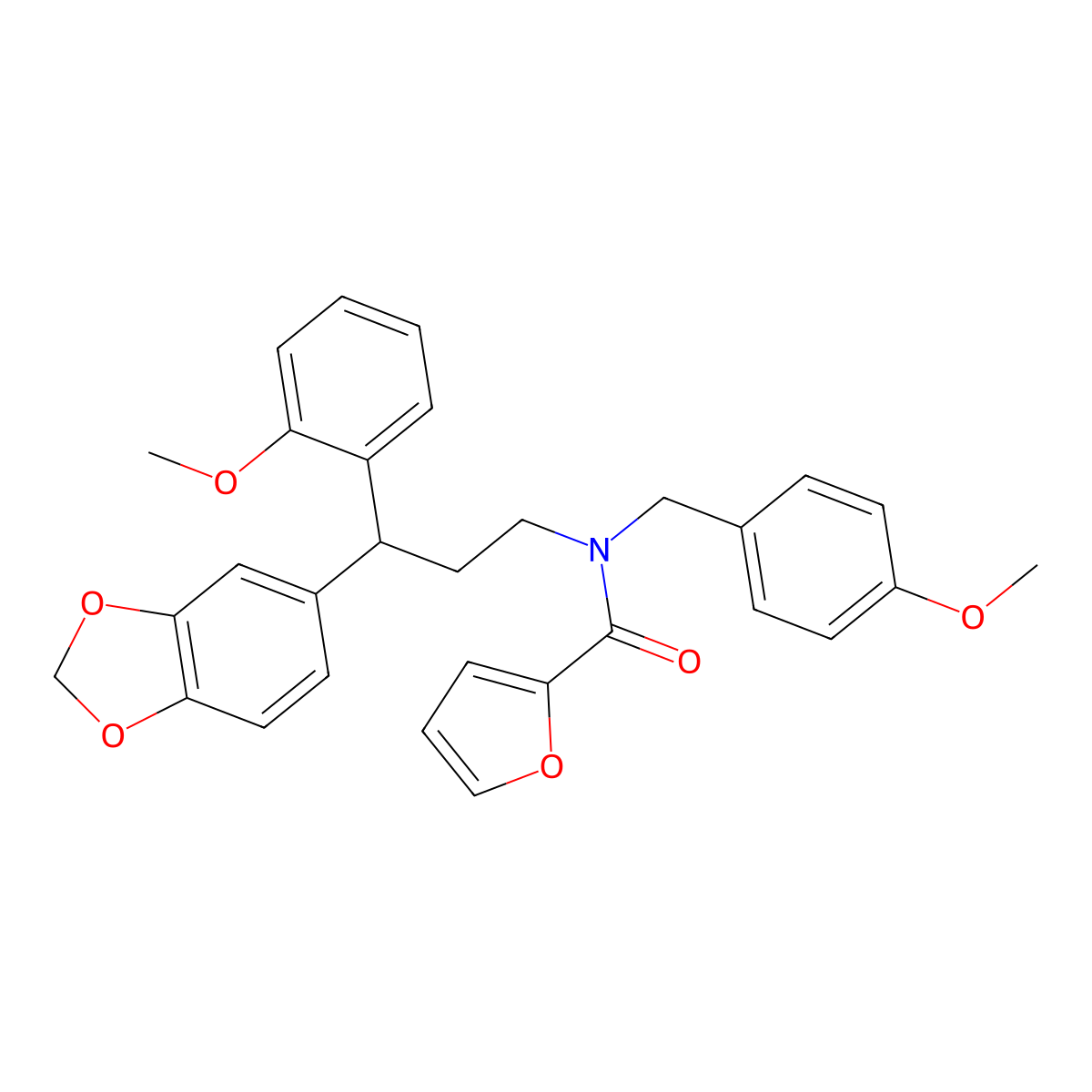 N-[3-(1,3-benzodioxol-5-yl)-3-(2-methoxyphenyl)propyl]-N-(4-methoxybenzyl)furan-2-carboxamide molecular structure, CAS 403662-77-1