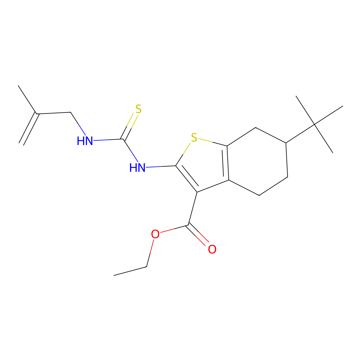 Ethyl 6-tert-butyl-2-{[(2-methylprop-2-en-1-yl)carbamothioyl]amino}-4,5,6,7-tetrahydro-1-benzothiophene-3-carboxylate molecular structure, CAS 403662-78-2