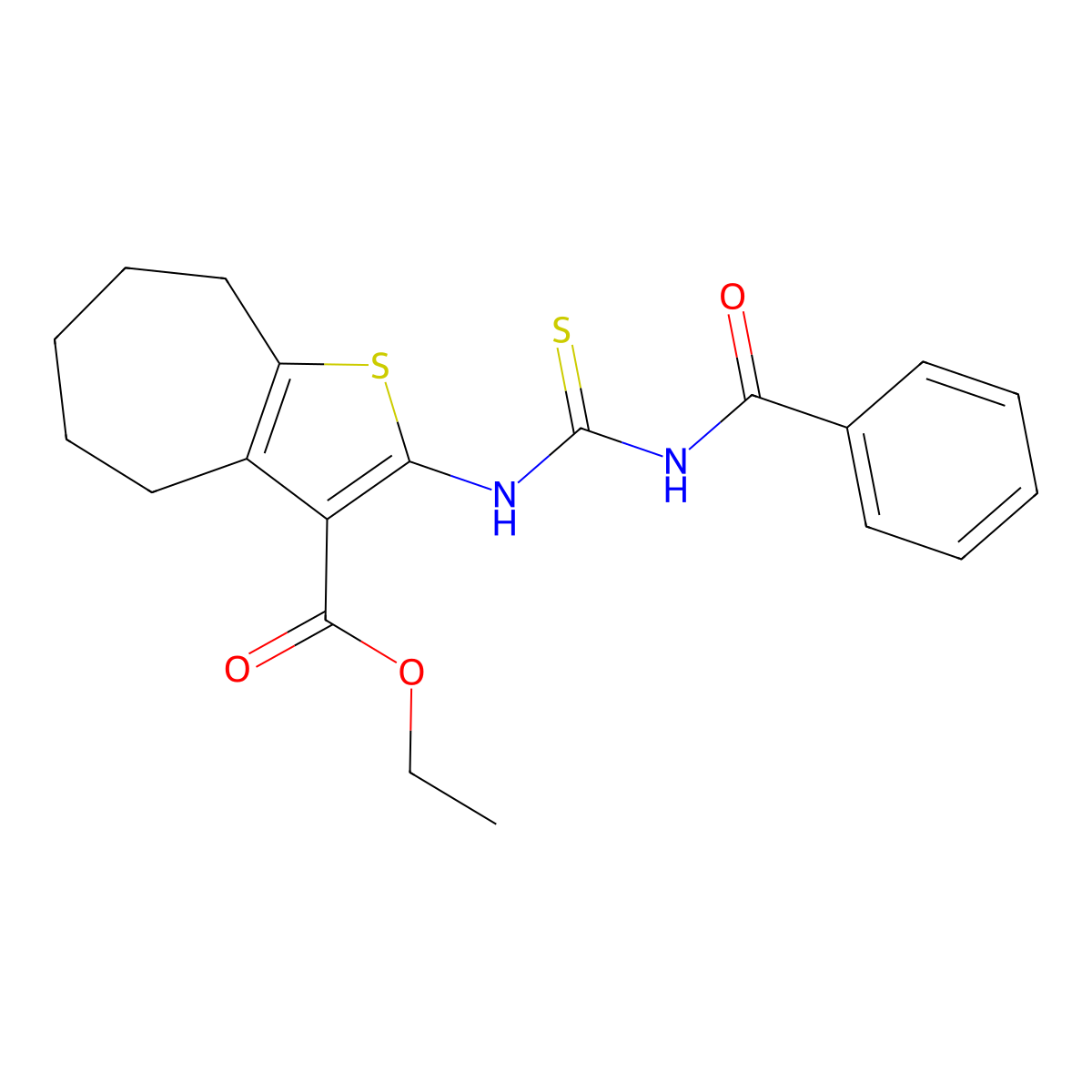 ethyl 2-(benzoylcarbamothioylamino)-5,6,7,8-tetrahydro-4H-cyclohepta[b]thiophene-3-carboxylate molecular structure, CAS 403662-79-3