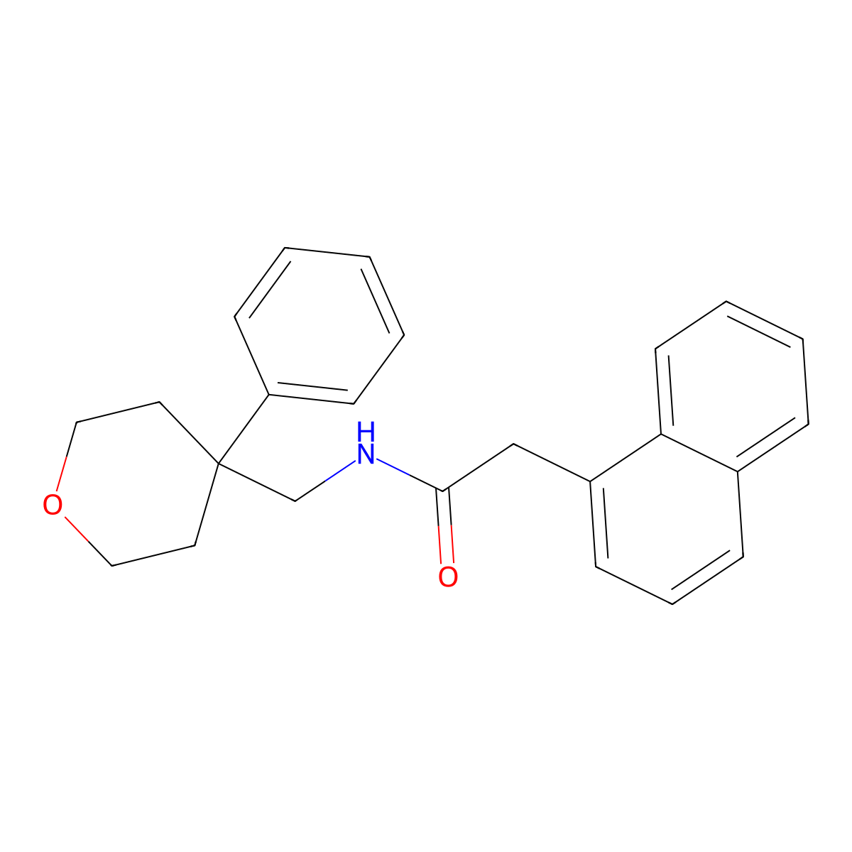 2-(naphthalen-1-yl)-N-((4-phenyltetrahydro-2H-pyran-4-yl)methyl)acetamide molecular structure, CAS 403669-92-1