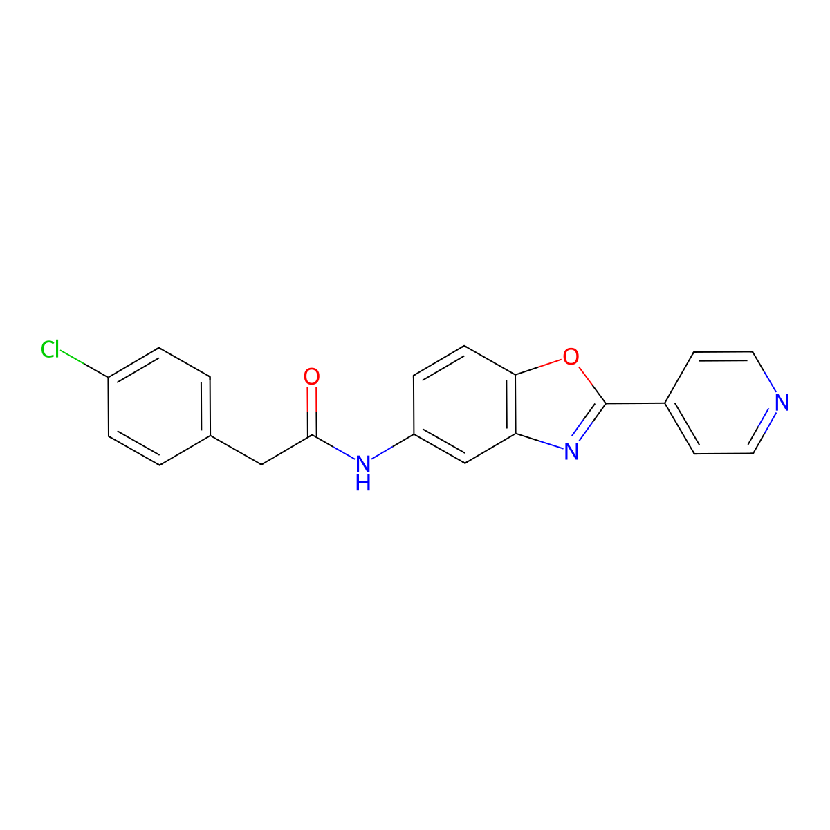 2-(4-chlorophenyl)-N-(2-pyridin-4-yl-1,3-benzoxazol-5-yl)acetamide molecular structure, CAS 403709-75-1