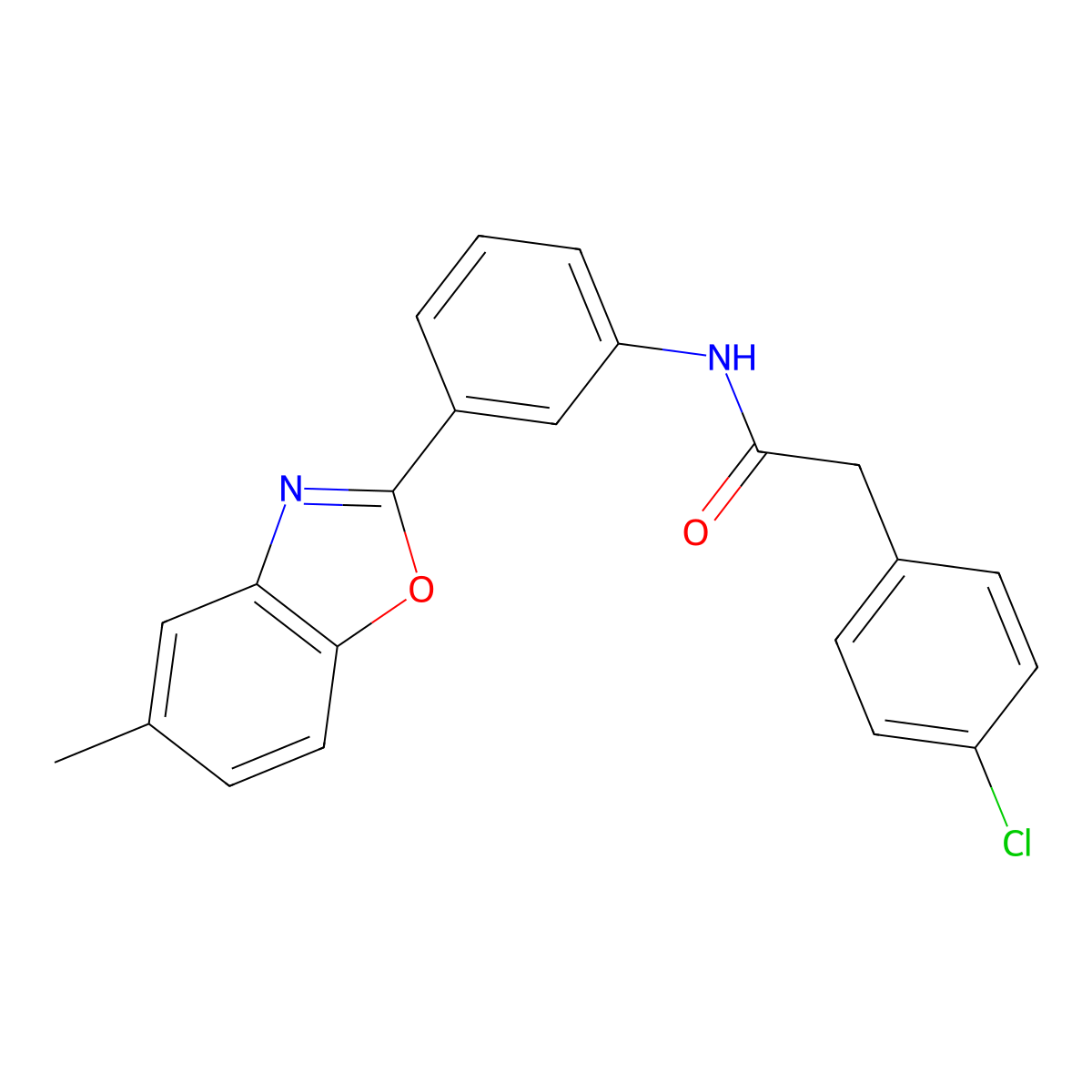 2-(4-chlorophenyl)-N-[3-(5-methyl-1,3-benzoxazol-2-yl)phenyl]acetamide molecular structure, CAS 403709-85-3
