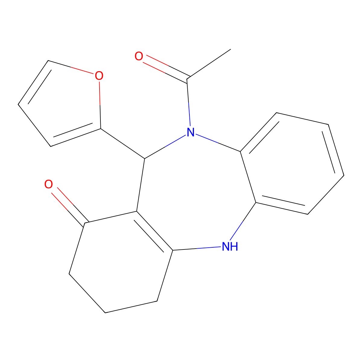 5-acetyl-6-(furan-2-yl)-8,9,10,11-tetrahydro-6H-benzo[b][1,4]benzodiazepin-7-one molecular structure, CAS 403714-14-7