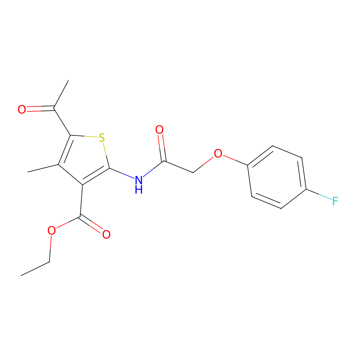 Ethyl 5-acetyl-2-{[(4-fluorophenoxy)acetyl]amino}-4-methylthiophene-3-carboxylate molecular structure, CAS 403714-76-1