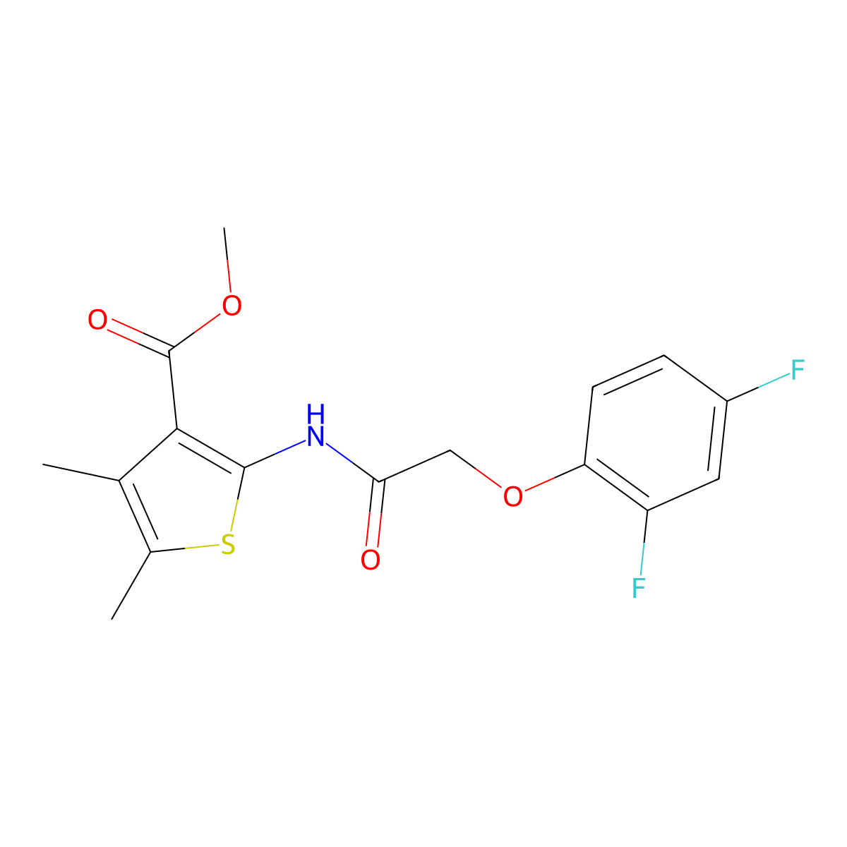 Methyl 2-{[(2,4-difluorophenoxy)acetyl]amino}-4,5-dimethylthiophene-3-carboxylate molecular structure, CAS 403715-28-6