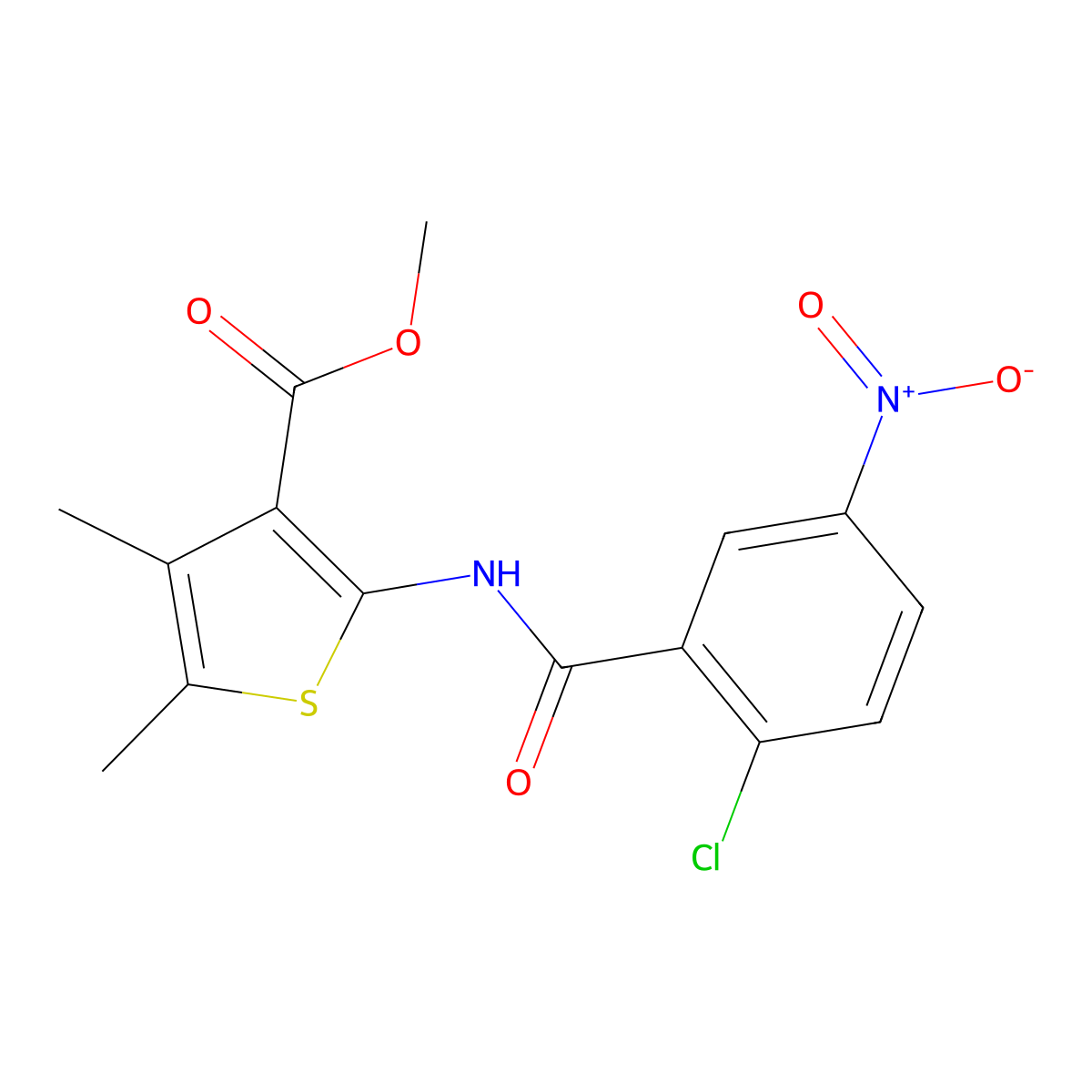 Methyl 2-(2-chloro-5-nitrobenzamido)-4,5-dimethylthiophene-3-carboxylate molecular structure, CAS 403715-29-7