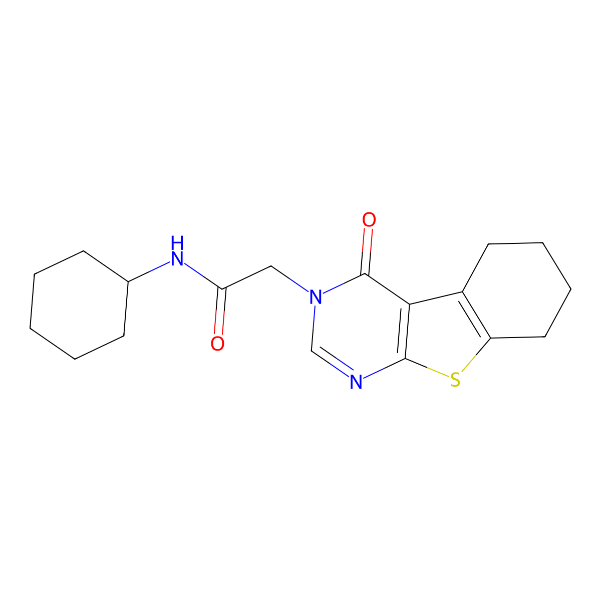 N-cyclohexyl-2-(4-oxo-5,6,7,8-tetrahydro-[1]benzothiolo[2,3-d]pyrimidin-3-yl)acetamide molecular structure, CAS 403717-31-7