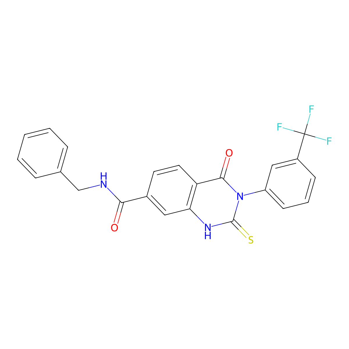 N-benzyl-4-oxo-2-thioxo-3-(3-(trifluoromethyl)phenyl)-1,2,3,4-tetrahydroquinazoline-7-carboxamide molecular structure, CAS 403718-45-6