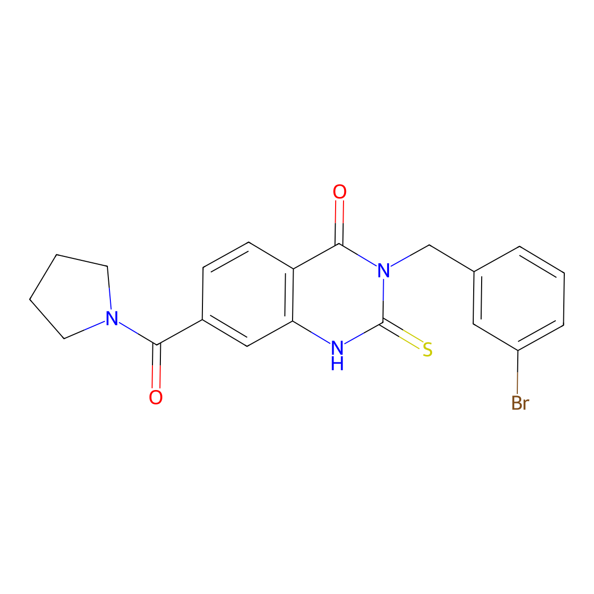 3-[(3-bromophenyl)methyl]-7-(pyrrolidine-1-carbonyl)-2-sulfanylidene-1H-quinazolin-4-one molecular structure, CAS 403718-47-8